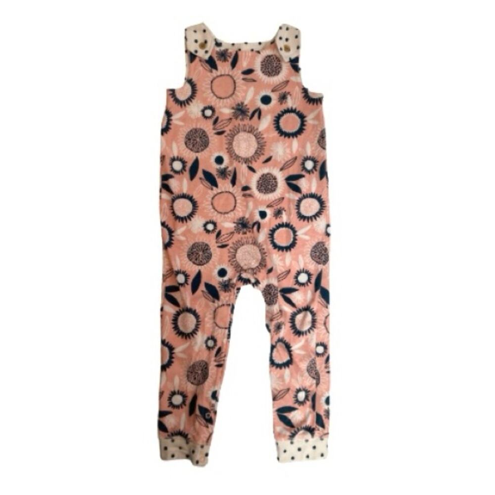 Cat & Jack Pink Blue White Polka Dot Sunflower Overall One Piece Pants Jumpsuit